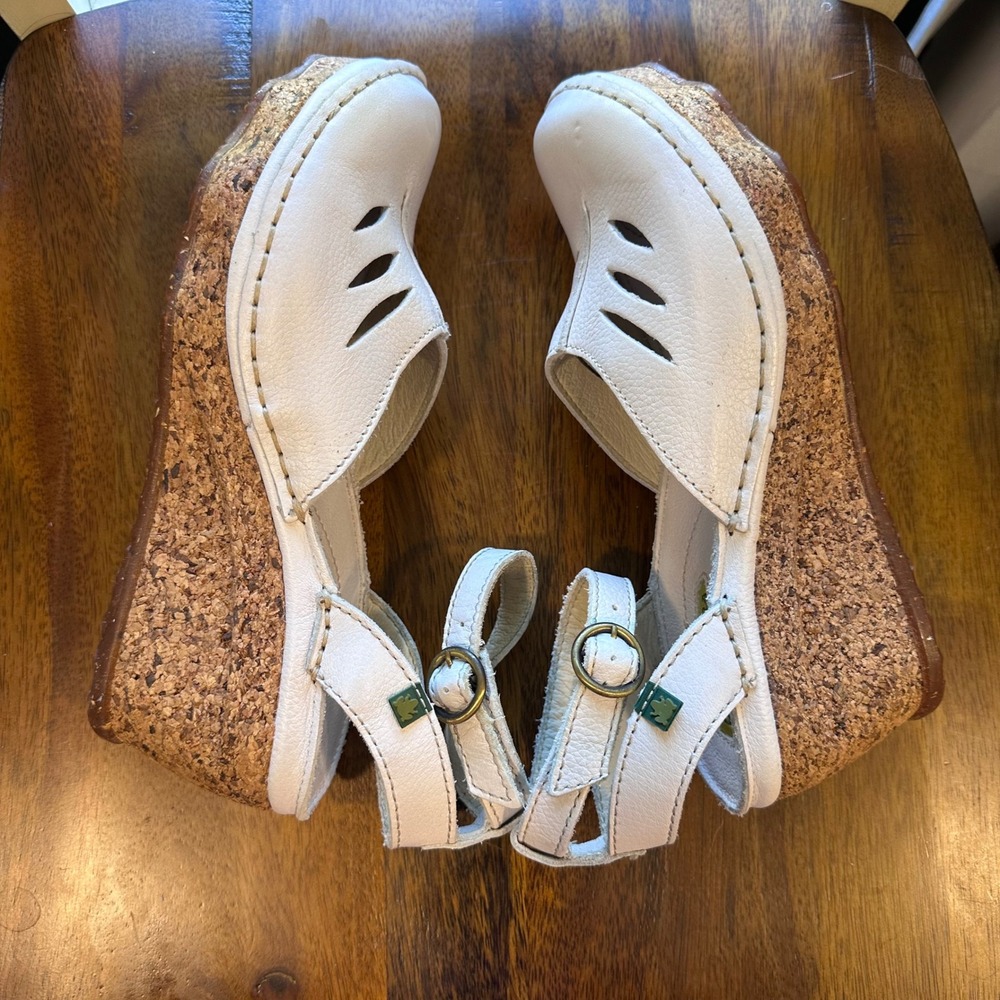 El Naturalista Wedge Sandals Womens 38 White Leather Cork Platform 401 Spain - Picture 14 of 16